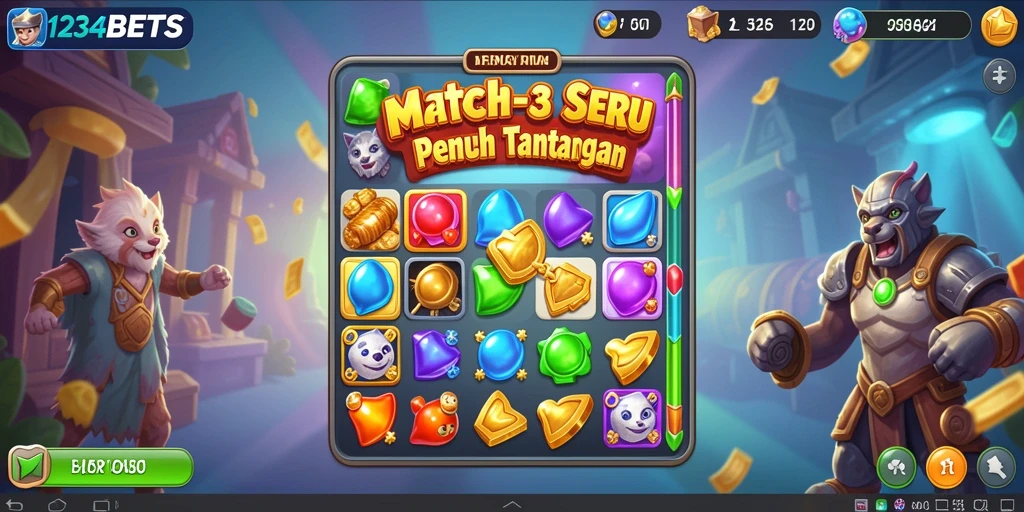 Tampilan menarik dari gameplay seru Match-3 di 1234BETS.