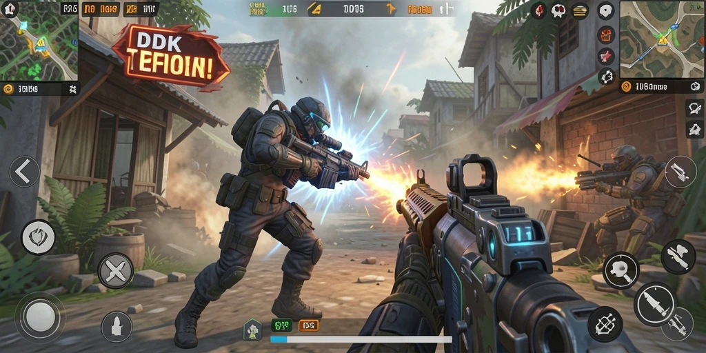 Screenshot gameplay DKK menampilkan aksi tembak-menembak yang mendebarkan.