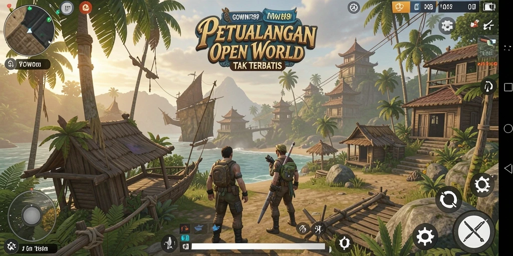 Tampilan gameplay GOWIN789 menampilkan dunia Open World yang luas dan interaktif.