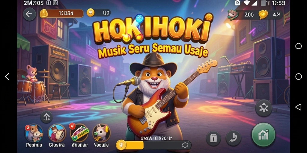 Tampilan gameplay seru HOKIHOKI dengan lagu-lagu menarik.