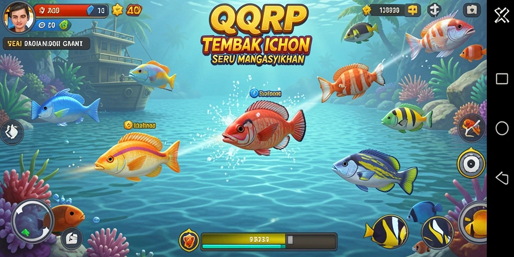 Tampilan gameplay QQRP dengan aksi menembak ikan yang seru.