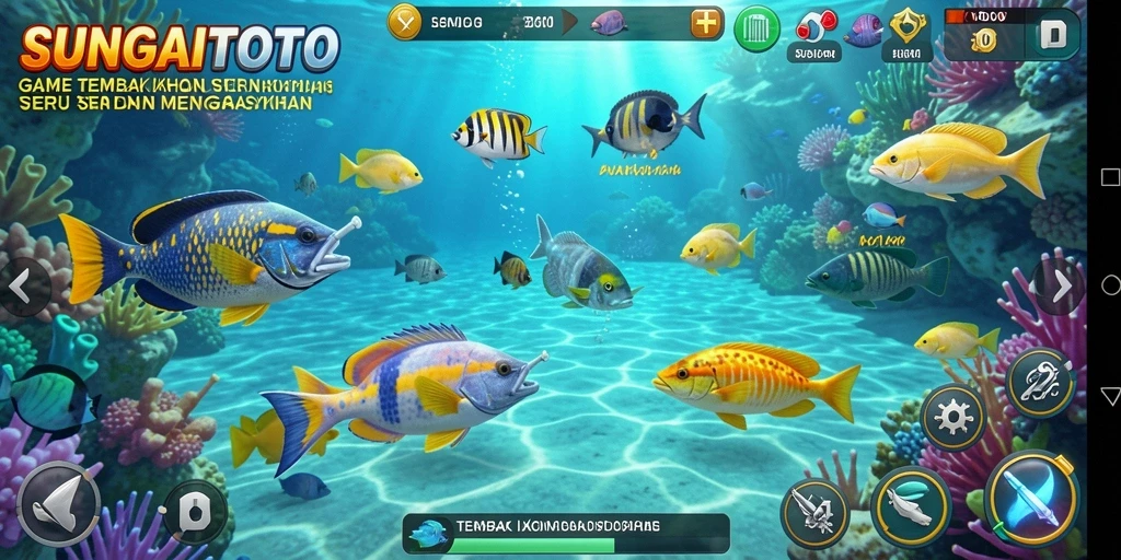 Tampilan gameplay SUNGAITOTO dengan aksi menembak ikan.